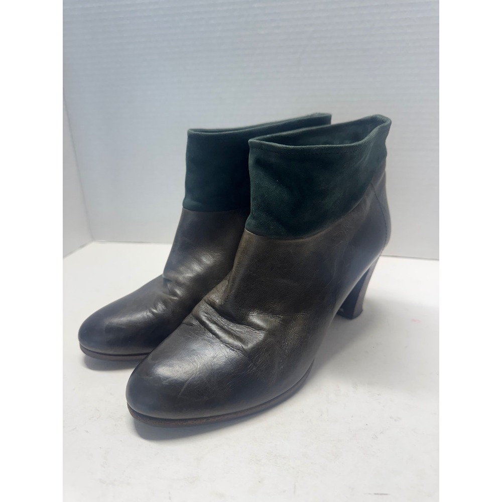 Laboratorigarbbo Italy Leather Suede Ankle Boots Green Brown Block Heel 38.5 8.5
